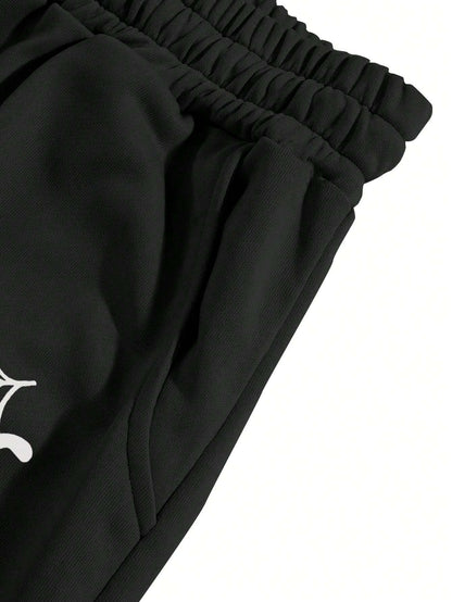 Manfinity EMRG Men'S Casual Spider Web & Letter Printed Sweatpants with Drawstring Waist and Slant Pockets, Halloween Graphic Going Out Long Baggy Sweatpants, for Husband, Boyfriend Gifts, for Rave