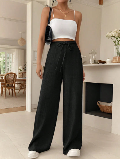 Frenchy Women'S Drawstring Pocket Straight Wide-Leg Comfortable Casual Elegant Pants Linen Striped Trousers Teacher Pants Teacher Clothes Fall Outfits Back to School Commute Minimalist Office Old Money Simple