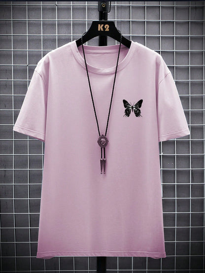 Manfinity EMRG Men T-Shirts Fit Crew Neck Short Sleeve Graphic Tee Butterfly Street Summer Polyester
