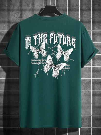 Manfinity EMRG Men T-Shirts Fit Crew Neck Short Sleeve Graphic Tee Butterfly Street Summer Polyester