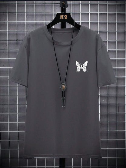 Manfinity EMRG Men T-Shirts Fit Crew Neck Short Sleeve Graphic Tee Butterfly Street Summer Polyester