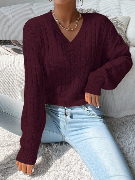Rosydaze Casual Solid Color Cropped Sweater, Fall/Winter