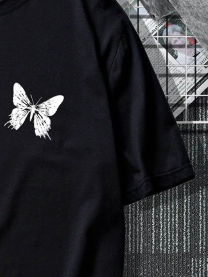 Manfinity EMRG Men T-Shirts Fit Crew Neck Short Sleeve Graphic Tee Butterfly Street Summer Polyester