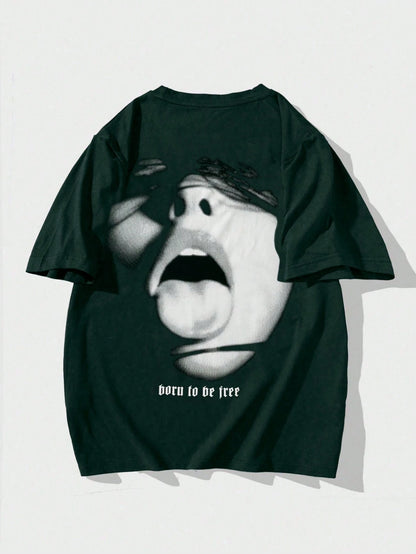 Manfinity EMRG Men Loose Fit Short Sleeve T-Shirt with Character Graphic Print, Street Wear, Boyfriend Gift