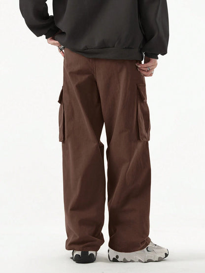ROMWE MEN Street Life Men Flap Pocket Side Drawstring Waist Cargo Baggy Pants