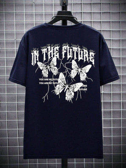 Manfinity EMRG Men T-Shirts Fit Crew Neck Short Sleeve Graphic Tee Butterfly Street Summer Polyester
