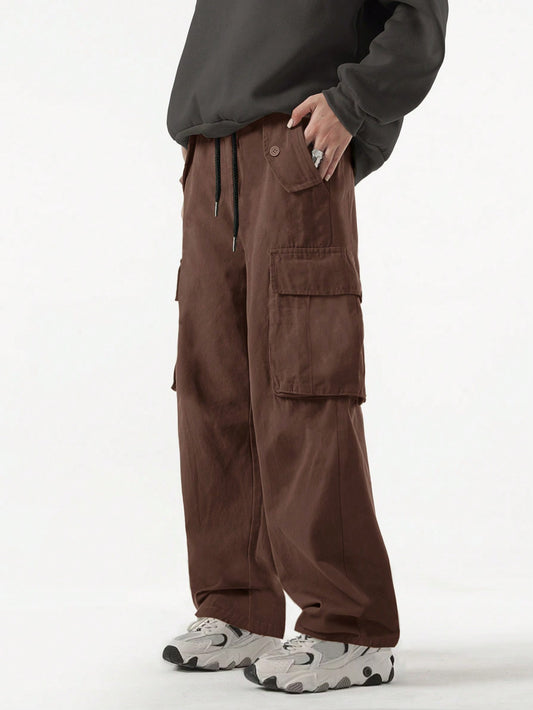 ROMWE MEN Street Life Men Flap Pocket Side Drawstring Waist Cargo Baggy Pants