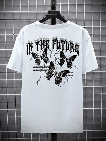 Manfinity EMRG Men T-Shirts Fit Crew Neck Short Sleeve Graphic Tee Butterfly Street Summer Polyester