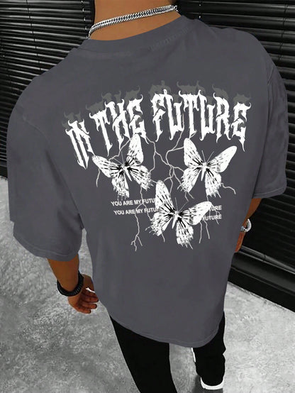 Manfinity EMRG Men T-Shirts Fit Crew Neck Short Sleeve Graphic Tee Butterfly Street Summer Polyester