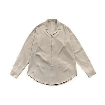 Men Clothing Senior Spring Cuban Neck Shirt for Men Solid Color Fashion Loose Casual Drop Long Sleeve Men Dress Shirt