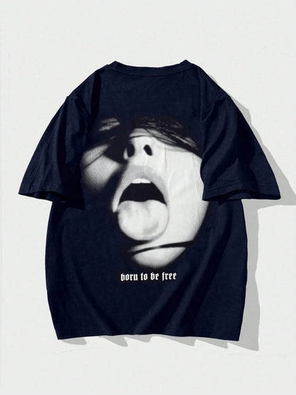 Manfinity EMRG Men Loose Fit Short Sleeve T-Shirt with Character Graphic Print, Street Wear, Boyfriend Gift