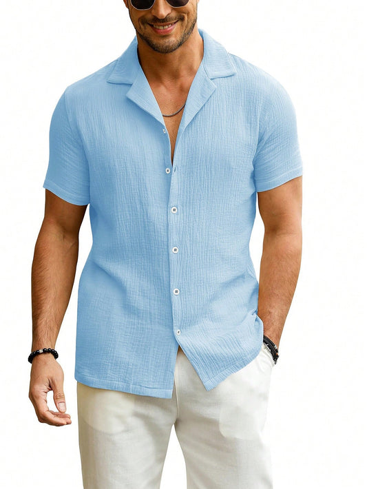 Men'S Slim Fit Cuban Collar Short Sleeve Guayabera Casual Shirt, Summer Wedding Beach Top