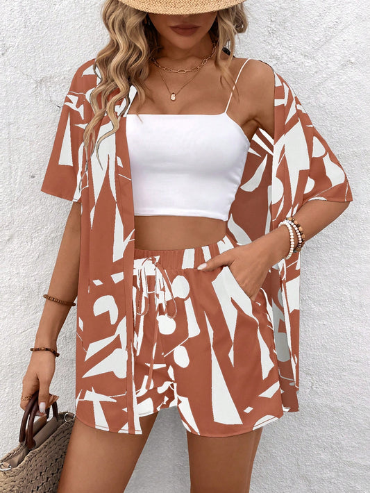 Breezaya Women Short Sleeve Shirt and Shorts Casual Suit, Fashionable for Summer