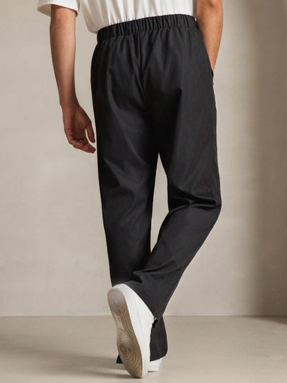 Manfinity VCAY Men'S Woven Casual Daily Relaxed Fit Solid Color Elastic Waist Straight Leg Pants