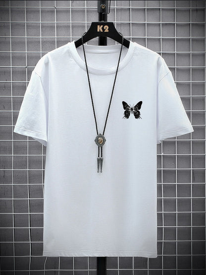Manfinity EMRG Men T-Shirts Fit Crew Neck Short Sleeve Graphic Tee Butterfly Street Summer Polyester