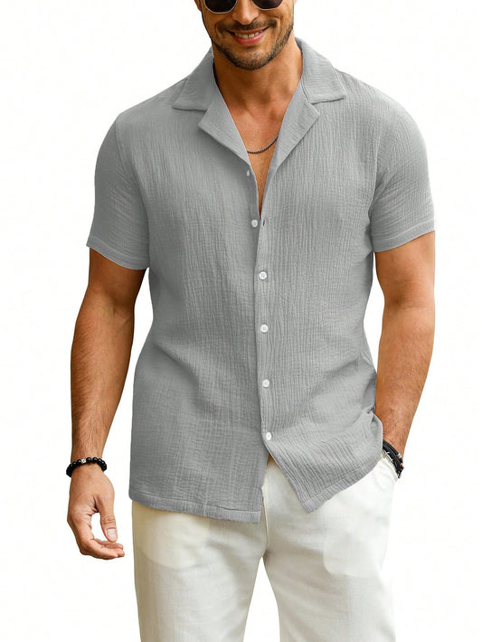Men'S Slim Fit Cuban Collar Short Sleeve Guayabera Shirt, Casual Summer Wedding Beach Top