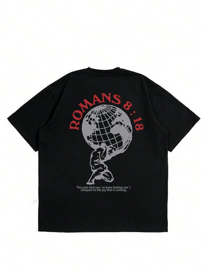 2025 Men'S Casual round Neck Short Sleeve T-Shirt with Slogan Print, Summer