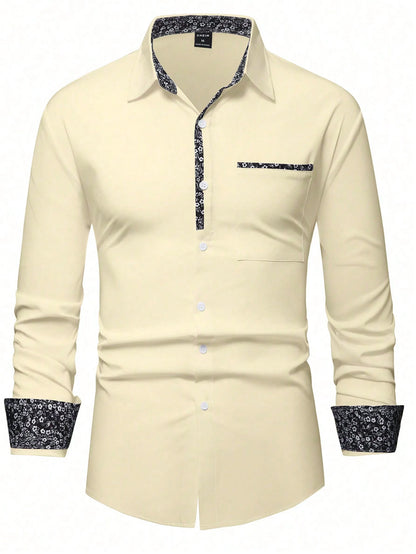 Manfinity Mode Men'S Floral Print Splice Long Sleeve Shirt